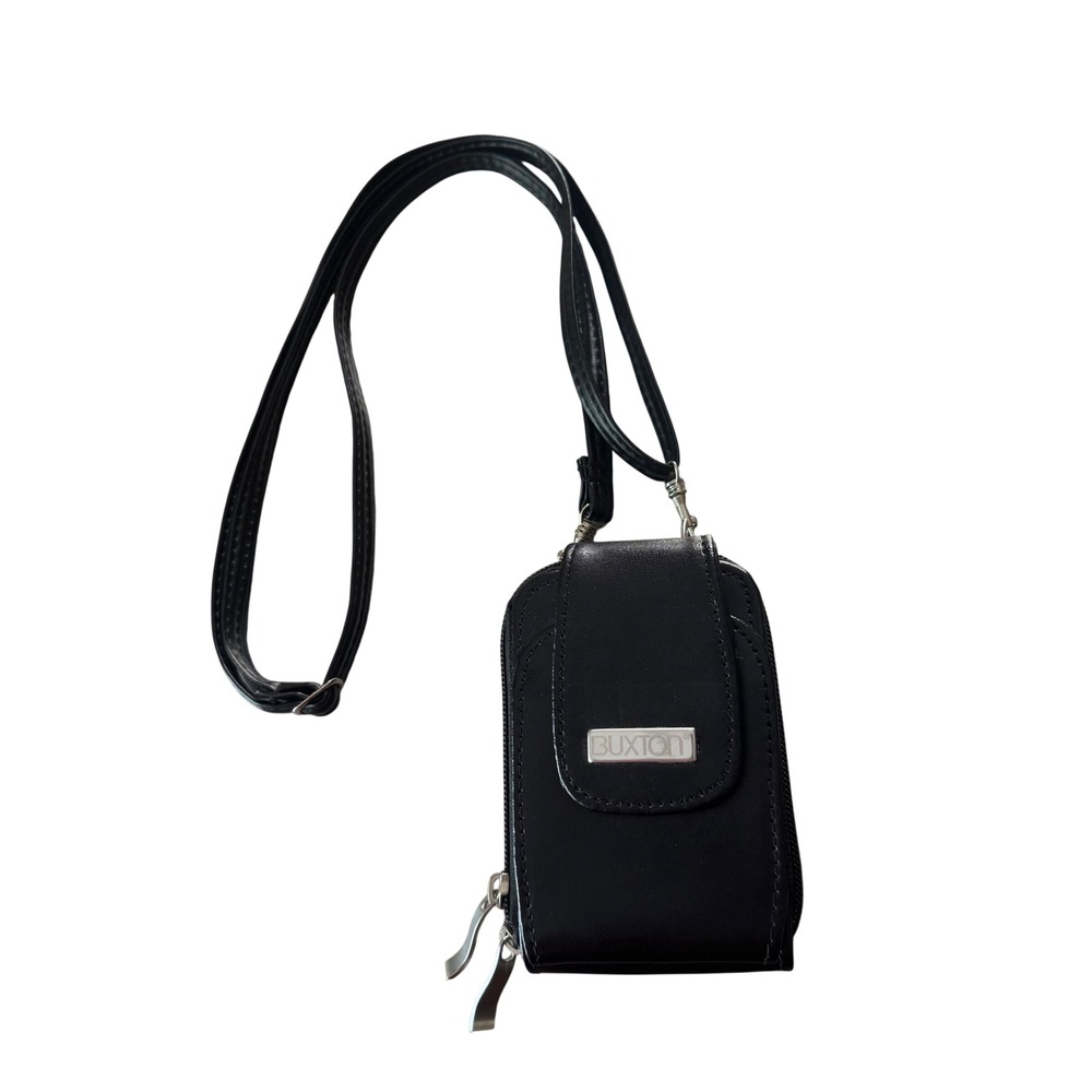 Buxton Black Leather Organizer Crossbody Wallet Purse Accordion Compartments